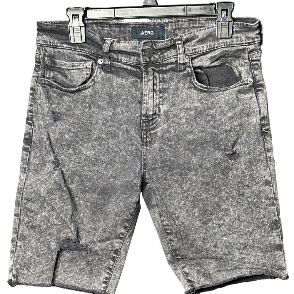 AERO Men's Black Acid Wash Distressed Slim Cut-Off Denim Shorts NWOT